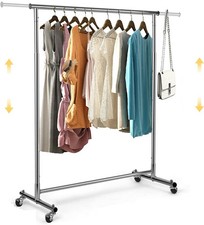 Image of VOWNER Adjustable Clothes Rail Rack with Wheels Chrome Heavy Duty