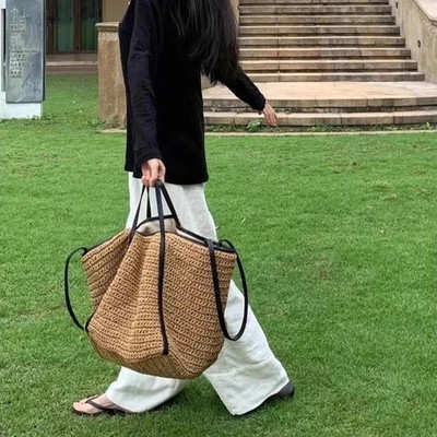 Women's Straw Woven Tote Bag Summer Beach Shoulder Handbag