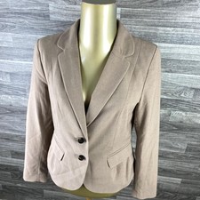 H M 2 Button Single Breasted Stretch Beige Blazer Jacket w/Lining Women's Size 8