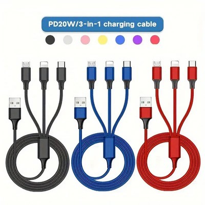 3-in-1 Schnellladekabel   Rot, Schwarz & Blau   Universal für iPhone, Samsung