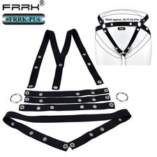 PU Leather BDSM Bondage Blet Harness Panties Threes Rings Women Men's