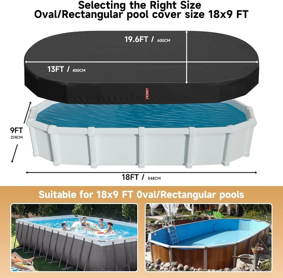 18Ft Rectangular Pool Cover for Above Ground Pools, Oval Pool Cover, 210D Fabric - Image 2 of 4