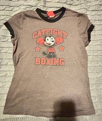 Vintage Junk Food Felix the Cat Ringer T-Shirt Women s Catfight Boxing
