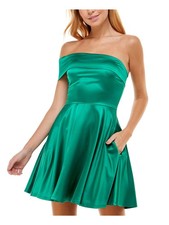 CITY STUDIO Womens Short Dress Green Sleeveless One Shoulder Juniors 3