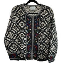 Vtg Nomadic Traders Fair Isle Cardigan Sweater Full Zip Long Sleeve 100 Wool L