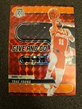 Trae Young 2024-25 Panini Mosaic 1/75 Fluorescent Orange Give And Go Hawks #8