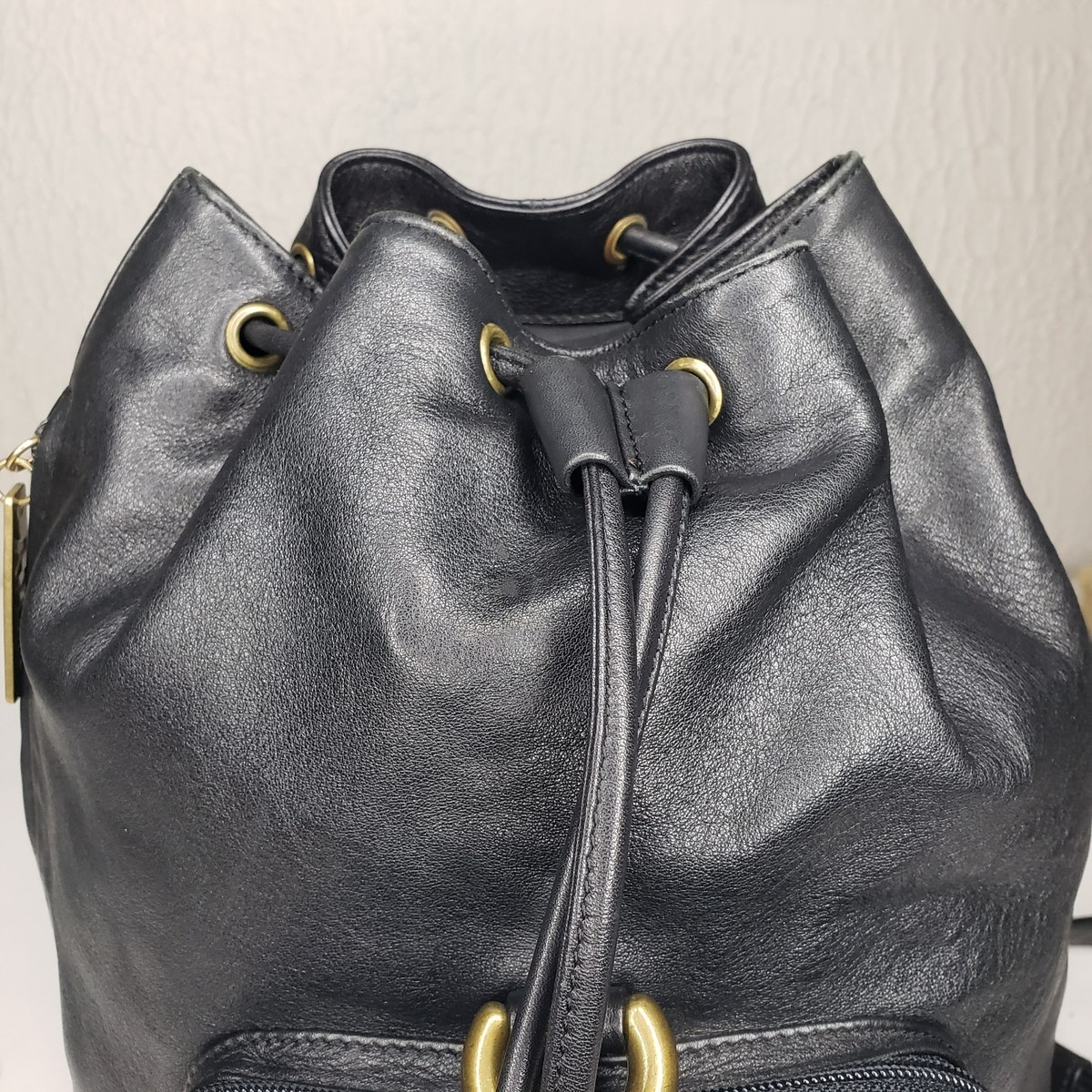 Vtg DKNY Donna Karan Leather Bagpack Purse Women's Black