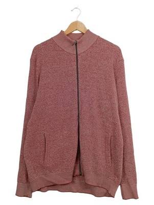 Walbusch Herren Strickjacke Gr. 54 Rot Meliert Baumwolle Reißverschluss