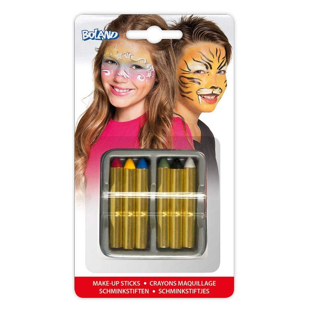 Boland 10233182 BOL45060 Set of 6 Makeup Pencils, Multi-Coloured
