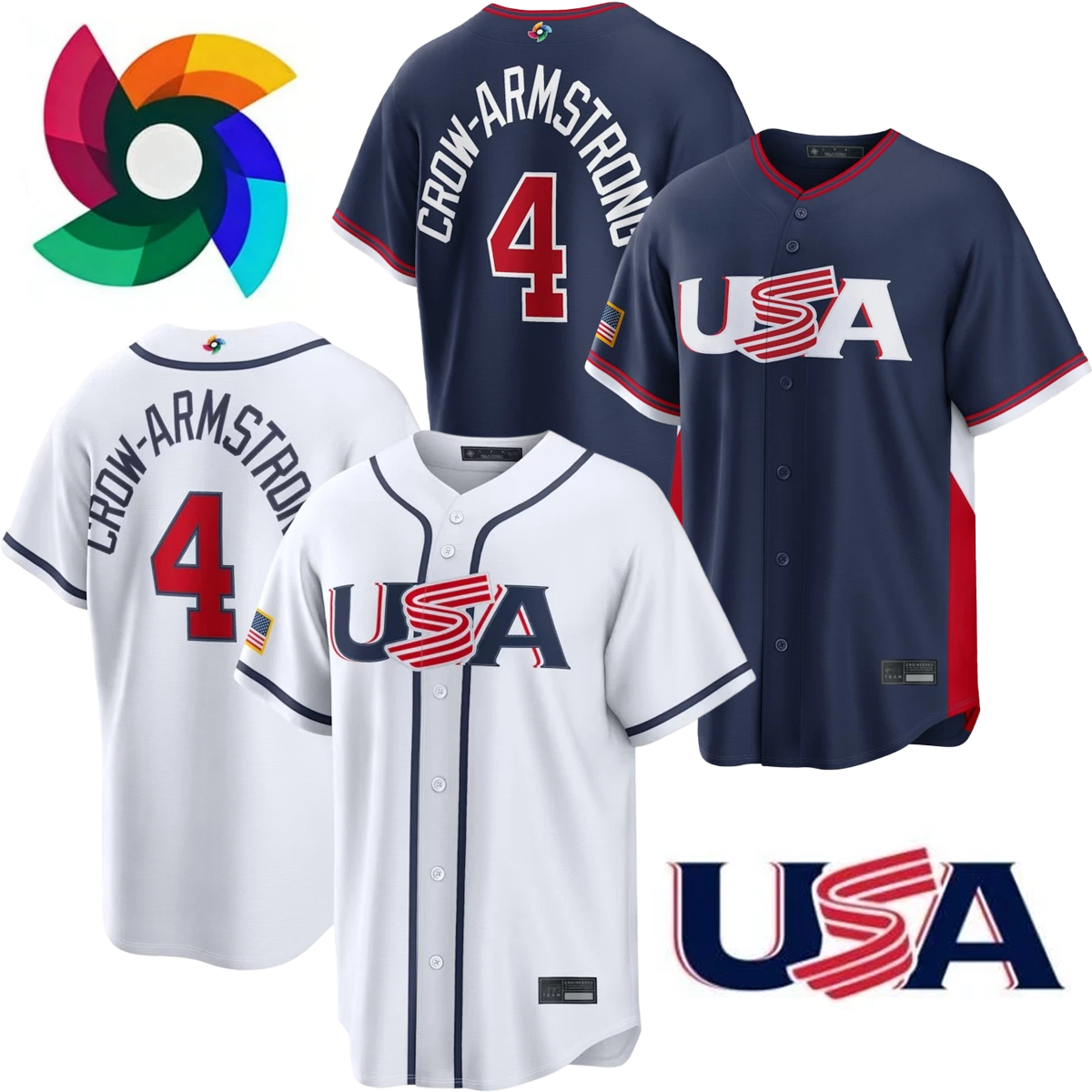 Pete Crow-Armstrong USA World Baseball Classic 2026 Home + Away