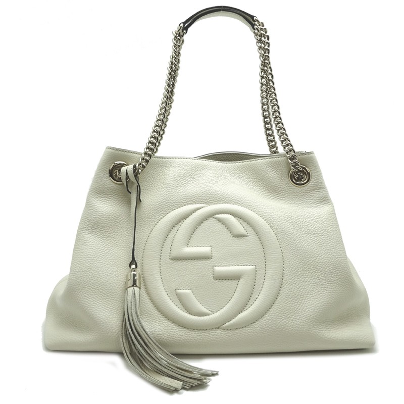 GUCCI Soho Chain Tote Shoulder Bag in White Leather DH82759 927498