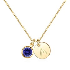 Turandoss Gold Birthstone Initial Necklace for Women Girl, Birthday Gift, 16 2In