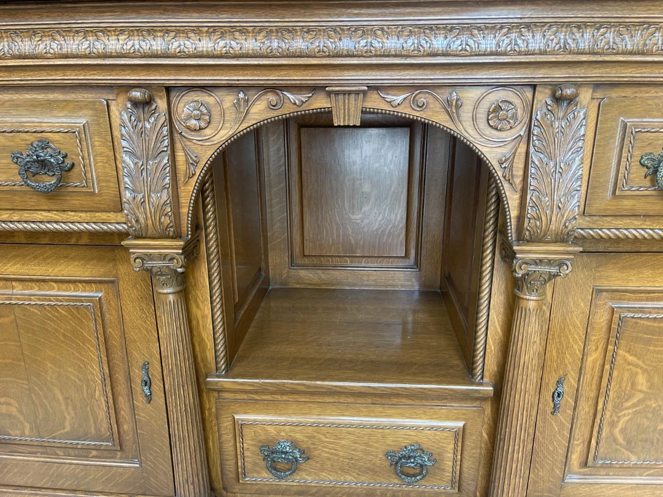 Antique Renaissance Revival Carved Oak Sideboard / Buffet - Image 2 of 4