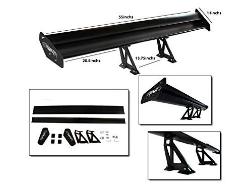 Rtunes Racing 55" Tipo V ajustável GT deck duplo alumínio spoiler asa PRETO - Imagem 4 de 4