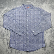 Tori Richard Blue Abstract Grid Button Up Shirt Men’s XL USA Made Orange Tag