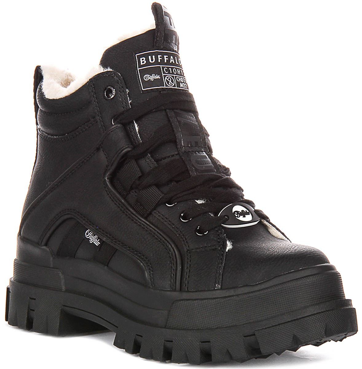 Buffalo Aspha Nc Mittelhoch Vegan Memfoam Sohle Plateau Damen Stiefel IN Schwarz 27690₽