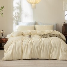 Striped Duvet Cover Set 100 Washed Cotton Linen Feel Super Soft Breathable Cozy