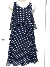 S.L. fashions Size 10 Lucy Rockabilly Polka Dots Navy Cream Dots Chiffon Layer