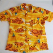 Vintage 60's 70's Made In Hawaii Polyester Hawaiian Shirt Large Sailboat Floral