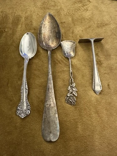Sterling Silver Scrap Lot Antique 💰 42g/925 & 51g/800 -  Food Pusher & Spoons