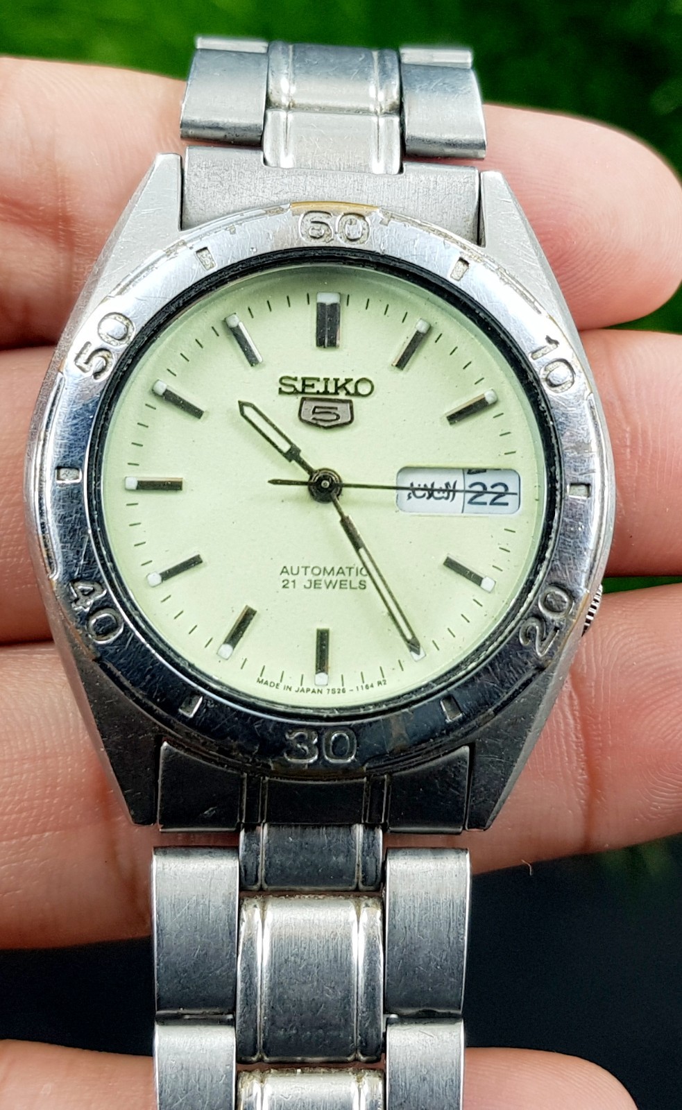 5 Men Date Watch Jewels 21 Vintage Automatic 7S26 Day Sports Of Japan Seiko Made - vintagewatches.pk