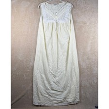 Miss Elaine Vintage Pale Yellow Lace Trim Nightgown Maxi Sleep Dress M FLAW