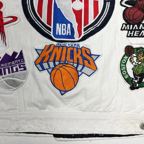 Heritage America UNK NBA Denim Vest Mens M White Distressed All Over Patches NWT image 11