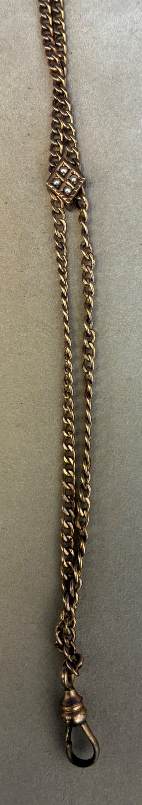 Antique 25" Gold Fill Watch Fob Chain With Pearl Slide