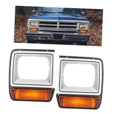 Headlight Bezel w/Turn Signal Light Compatible with 1986-1990 Dodge D100 Pair