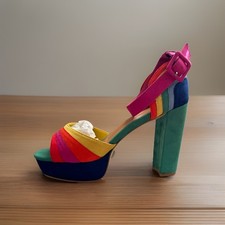 Unique Vintage Suede Rainbow Colorblock Peep ...