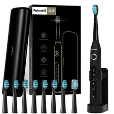 Fairywill Sonic Electric Toothbrush Rechargeable 8 Replacement Heads Travel Case