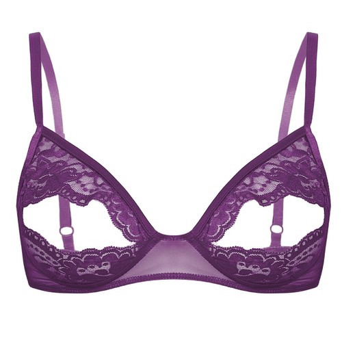 Women's Lace Floral Open Tip Bra Wire-Free Unlined Push Up Top Nightwear - Picture 58 of 103