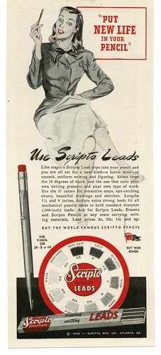 1944 Scripto Lead New Life in your pencil WWII Buy War Bonds Vintage Print Ad