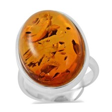 Natural Baltic Amber Ring in Sterling Silver Adjustable Size 7-9 