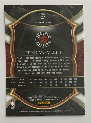 2020-21 Panini Select Fred VanVleet Toronto Raptors Concourse SILVER Prizm #29! - Picture 2 of 2