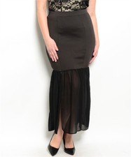 Women's Form-Fitting Black Skirt with Chiffon, Slit, and Side Zipper XL-3X ONLY