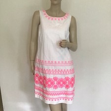 NEW Vineyard Vines Pink White Caribbean Floral Embroidered Linen Shift Dress 2