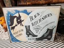 VINTAGE RETRO VICTORIAN PRIMITIVE STYLE HALLOWEEN WITCH SHOES ADVERTISING SIGN