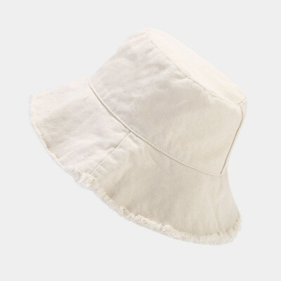 Chapeau Large Bord En Jean Délavé Effiloché Pour Femme - Taille Unique, Motif Uni - Neuf Avec étiquettes