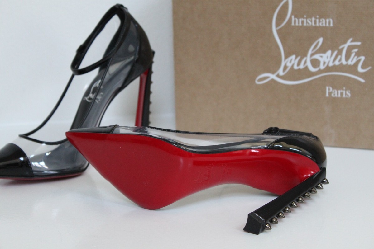 sz 6 / 36 Christian Louboutin Black Patent PVC Clear Spike