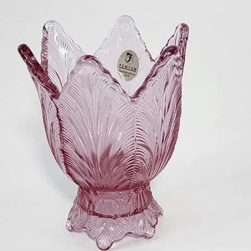 Fenton Art Glass Tulip Style Two Way Votive Candleholder Light Pink 4.25 inches