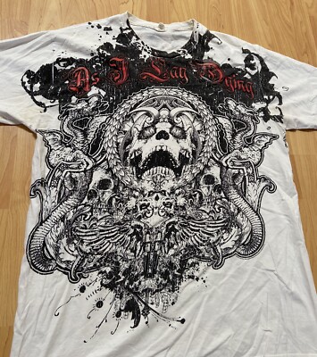 Vtg 90s As I Lay Dying Metal Hardcore Band T-shirt Skull Dragons 