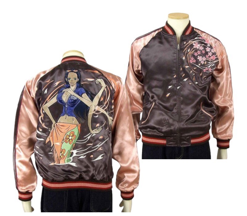 Sukajan ONE PIECE Nico Robin OPSJ-010 Charcoal Pink Embroidery