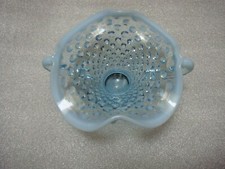 Fenton Blue Opalescent Hobnail 2 Handled Bon Bon Dish