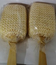 2 SISAL Bath Brush Easy Use Back Body Scrubber With 16" Wood Handle Sealed