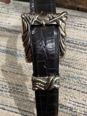 Vicenza Sterling Silver Crocodile Embossed Leather Western Belt Buy Black Western Belt Mens | Crocodile Embossed Leather  main image 2