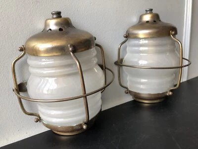 Paire APPLIQUES lampe design nautique marin bateau navire style ART DÉCO laiton - Photo 1/4