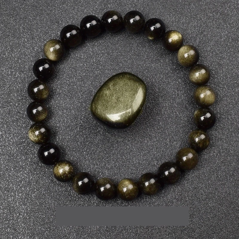 Bracelet de perles Obsidienne dorée en pierre Naturelle, Sur mesure Homme Femme - Photo 2/2