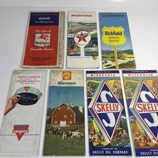 Lot 7 Vintage 1950-1960’s USA Road Maps Shell, Skelly, Mobilgas, Conaco Texaco
