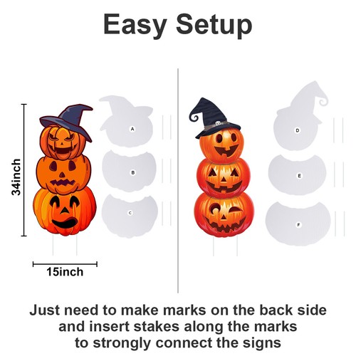 2Pcs Halloween Pumpkin Ghost Yard Signs w/ Stakes Large Outdoor Lawn Prop Decor - Bild 18 von 29